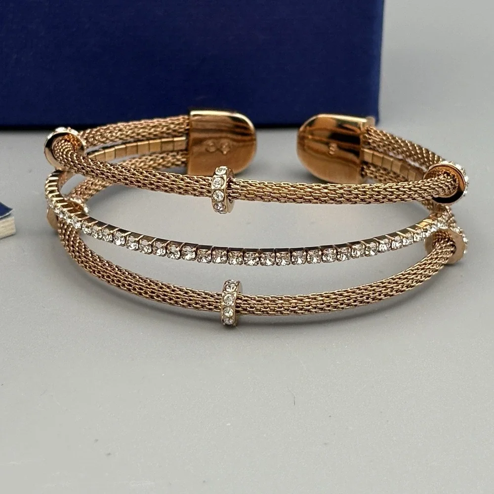 Swarovski Bracelet Cuff Crystals Flexible Mesh Small Rose Gold Plated